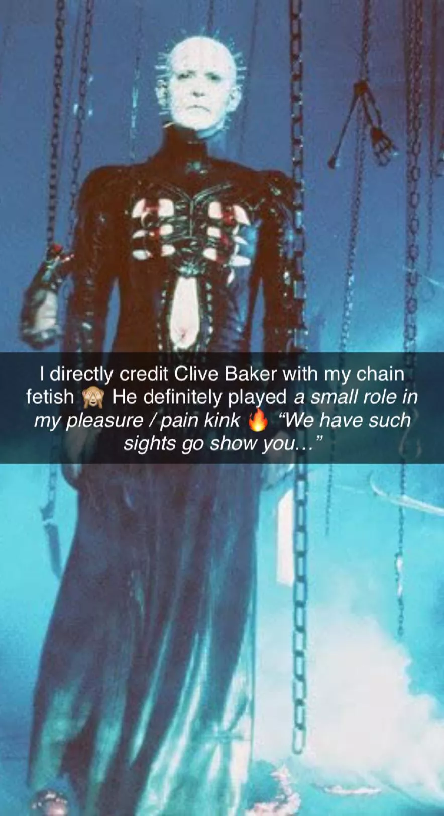 Chains, but one of my fetishes. If you’ve seen the Hellraiser movies or read the books, you might feel me on this 🖤 posted by SassyWeeLass