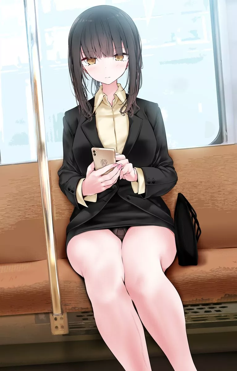 Checking Her Phone On The Train (Oouso) [Original] posted by llamanatee
