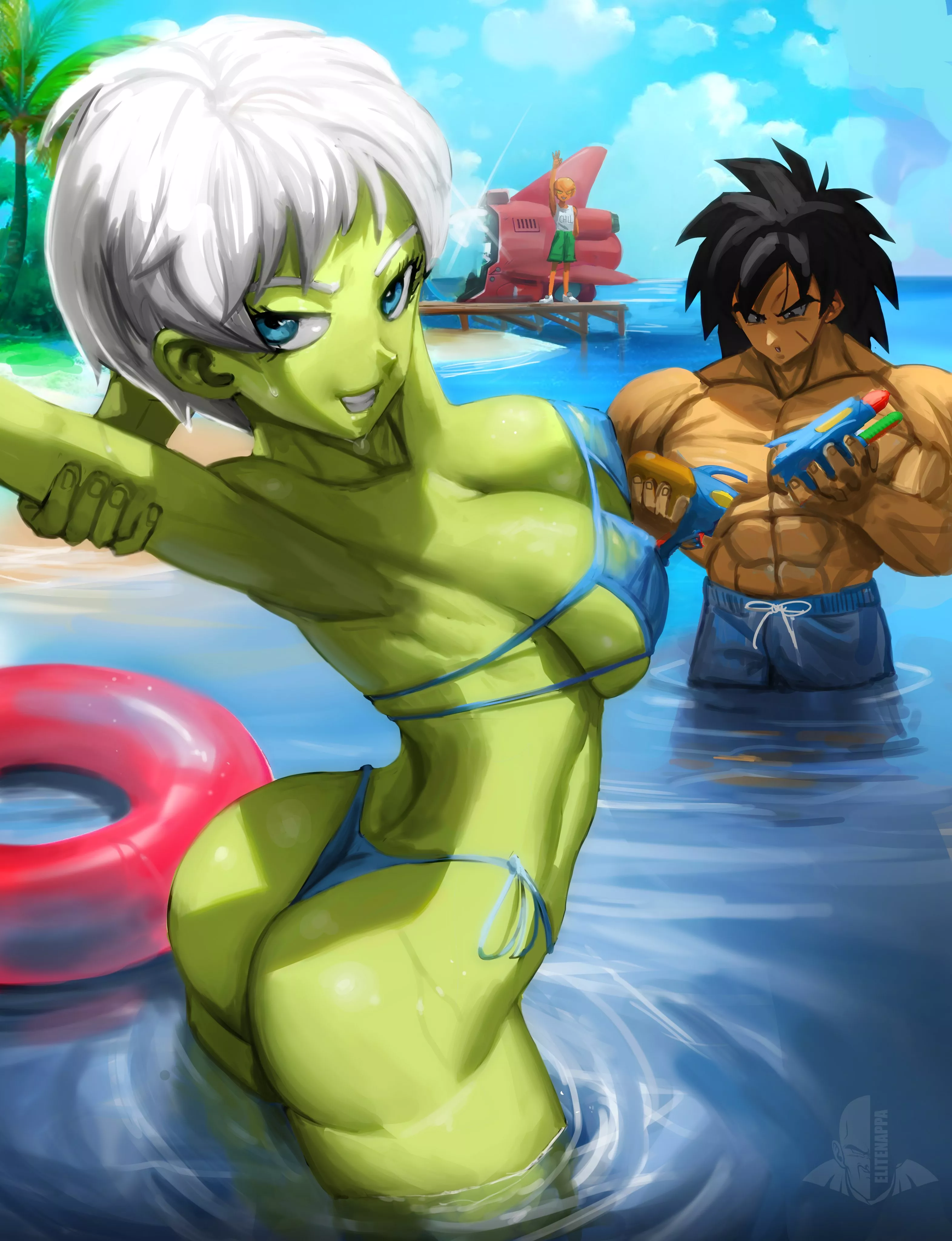 Cheelai and Broly at the beach (Elitenappa) posted by Kuro-Oji