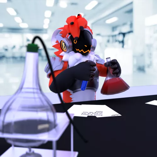 Chemistry Experiments! (Render by me, protogen model by @triwavebz on Twitter, OC belongs to Fanta the Protogen) by SteelRobot