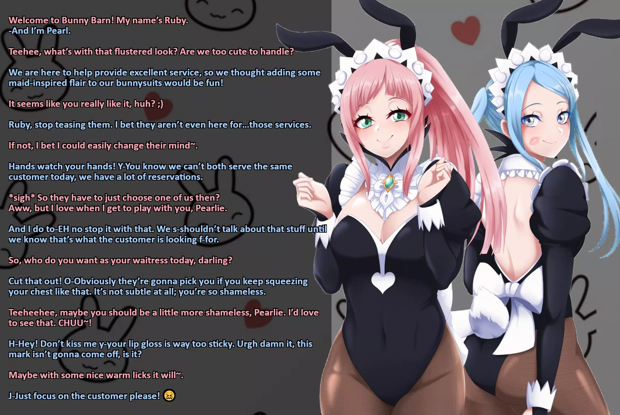 Choose A Bunny Maid! ❤️🐰💙 [FF4A] [Bunnysuits] [Too Cute] [Flirting With Reader…and Each Other] [Lipstick Kiss] [Comment Your Choice!] posted by aliencoined