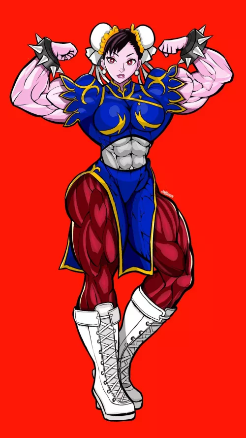 Chun Li flexing(@joijiman)[Street Fighter] by TheTMoneyMan