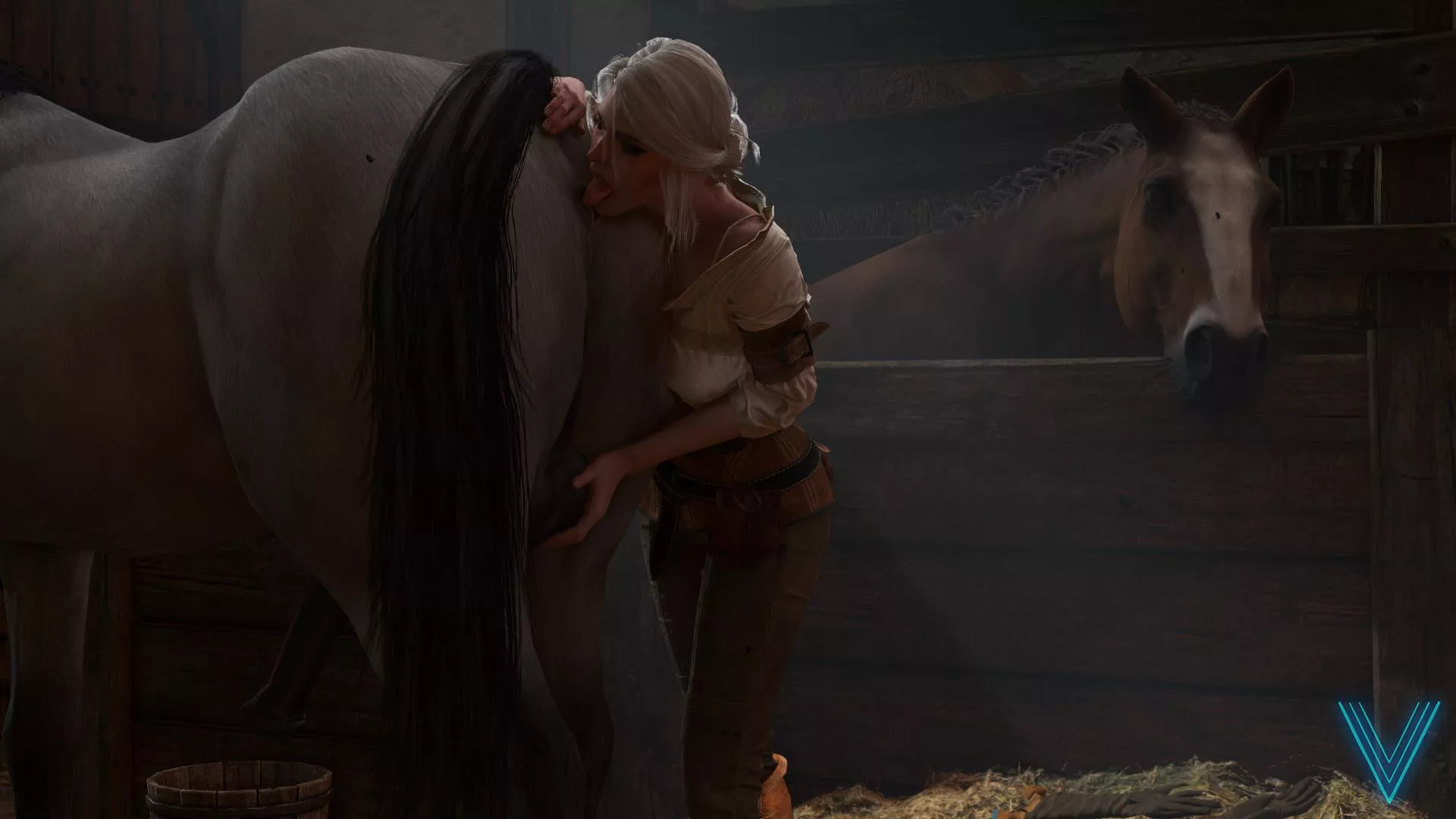 Ciri taking care of her stallion (ViceART) posted by Redijen