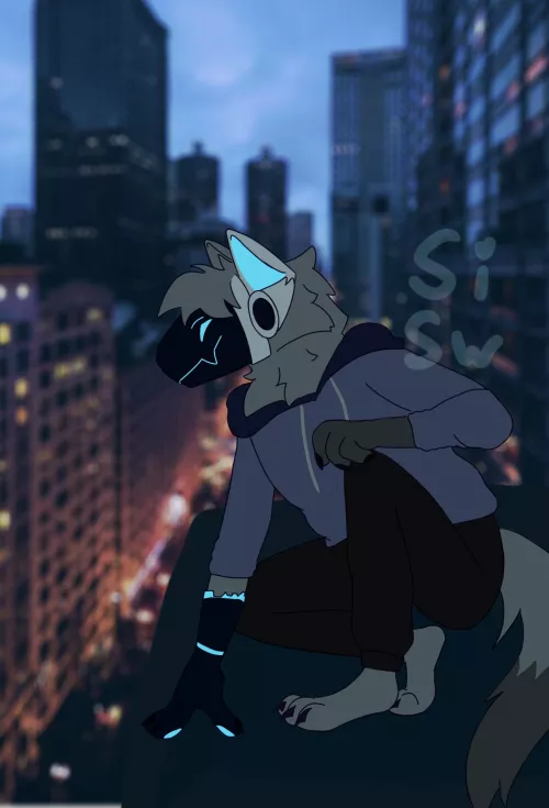 City roofs. Character by me, fantastic art by @sillyswanart on Instagram by Tophat_Artist