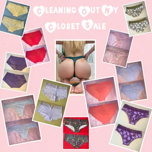 💖 CLEANING OUT MY CLOSET SALE 💖 help me get rid of old but well loved panties so i can make room for some new ones 💖 [PTY] orgasms includes & fetish friendly add ons available 💦 [US] shipping/tracking ✨ [SELLING] kik: georgiaa.peachess  by georgiaaapeachesss