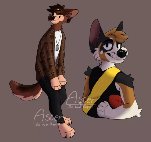 Clothing and shading practice featuring Aster and Captain by Aster_Heeler