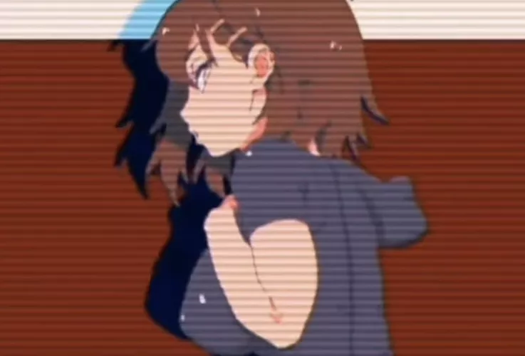 Color 1girl, animation/animated gif, ass, black bodysuit, brown hair, from behind, hair ornament, hairclip, hand on breasts, hand on own chest, hand up, large breasts, looking at viewer, looking back, parted lips, puffy nipples, red background, shadow, s by HentaiSource_Archive