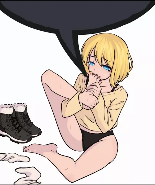 color, no text, 1girl, licking feet, blonde, blue eye by namesareforafriend