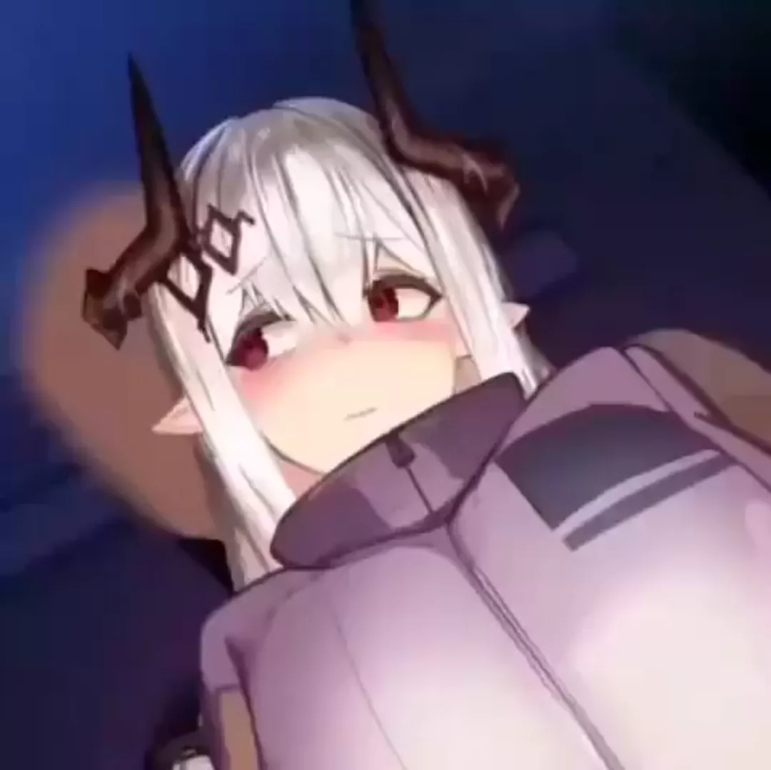 Color, white hair, turtleneck/sweatshirt?, Horns, pointy ears, embarrassed expression, 1girl, large breasts posted by LostintheGlow