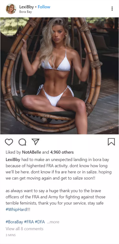 (cuntagram) - had to emergrncy land in bora bay because of fra activity!!! by LexiBMDE