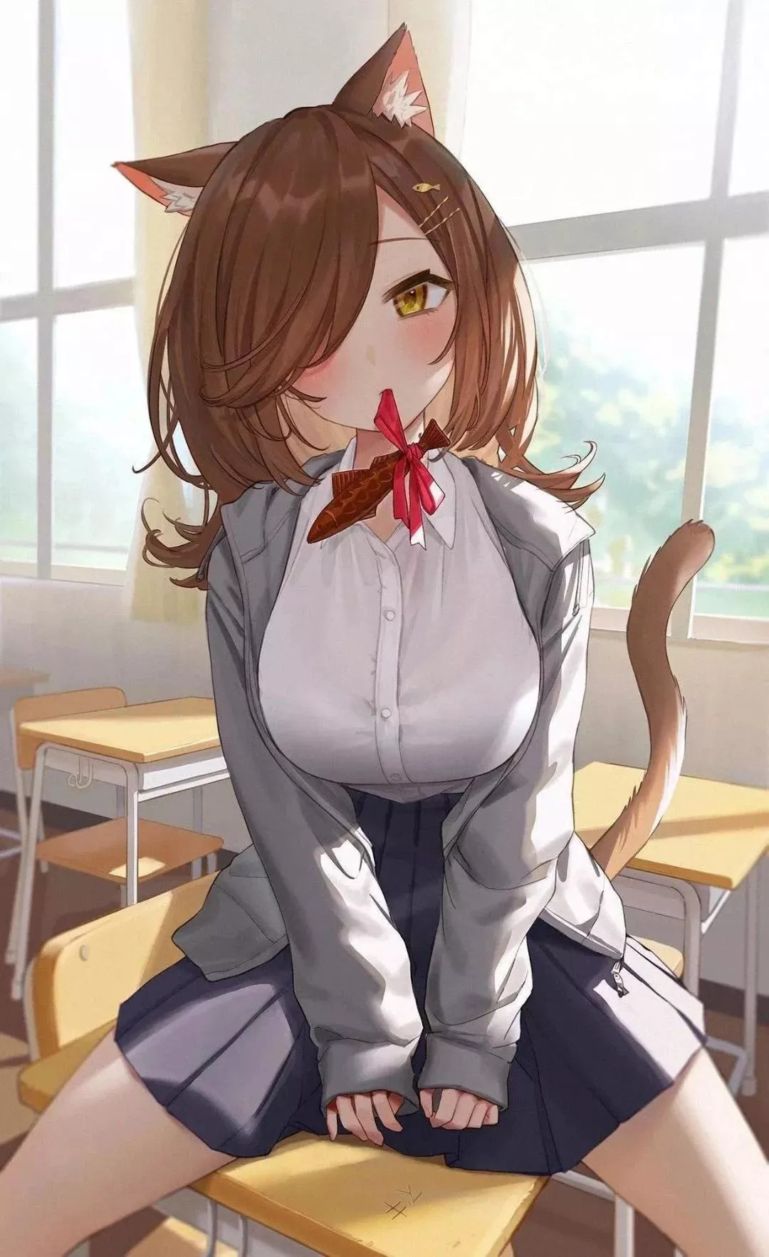 Cute cat girl in the classroom posted by HentaiDude12