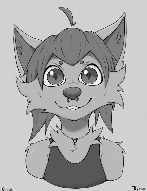 Cute Fox, Monochrome (TheLivelyIre @FA) by TheLivelyIre_Art