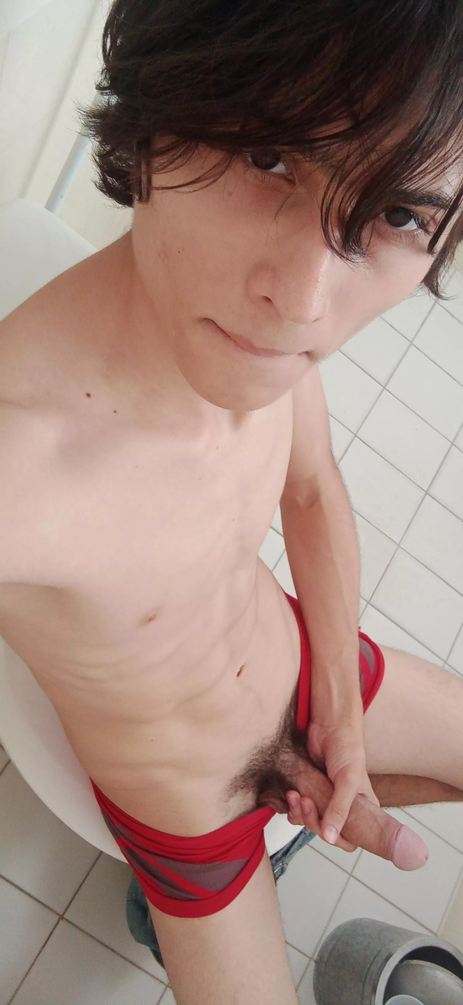 do you also like to masturbate in risky places? I have a habit of jacking off in the bathroom at work. When i think someone can find me i get very horny, this makes my dick drool pre cum a lot 😋 posted by hyugakusei