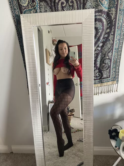 Do you like how my tits hang out while I wear panty hose? by RequirementDizzy1499