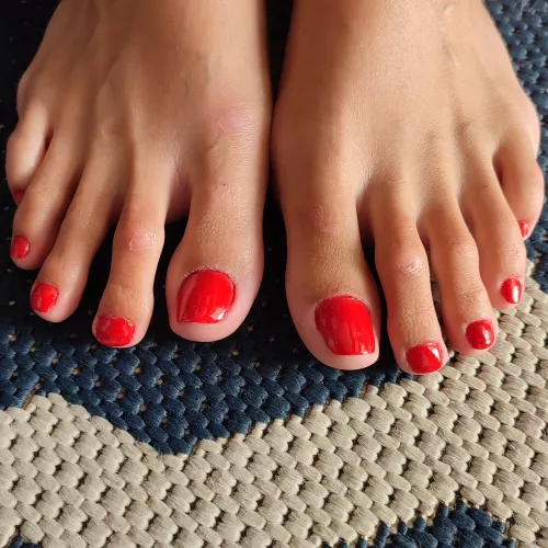 Do you like this red on my long toes? 🔥😏 by beautiful-bigfeet