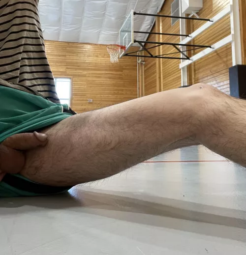 Doing two types of stretching at the gym. Getting warmed up, and stretching my ass with my plug. I think I forgot to put my underwear on tho?🍆 by str8d1ck