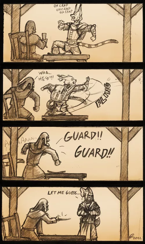 Dovahkiin Aardesh and the Sweetroll. Art by me. by DanoGambler