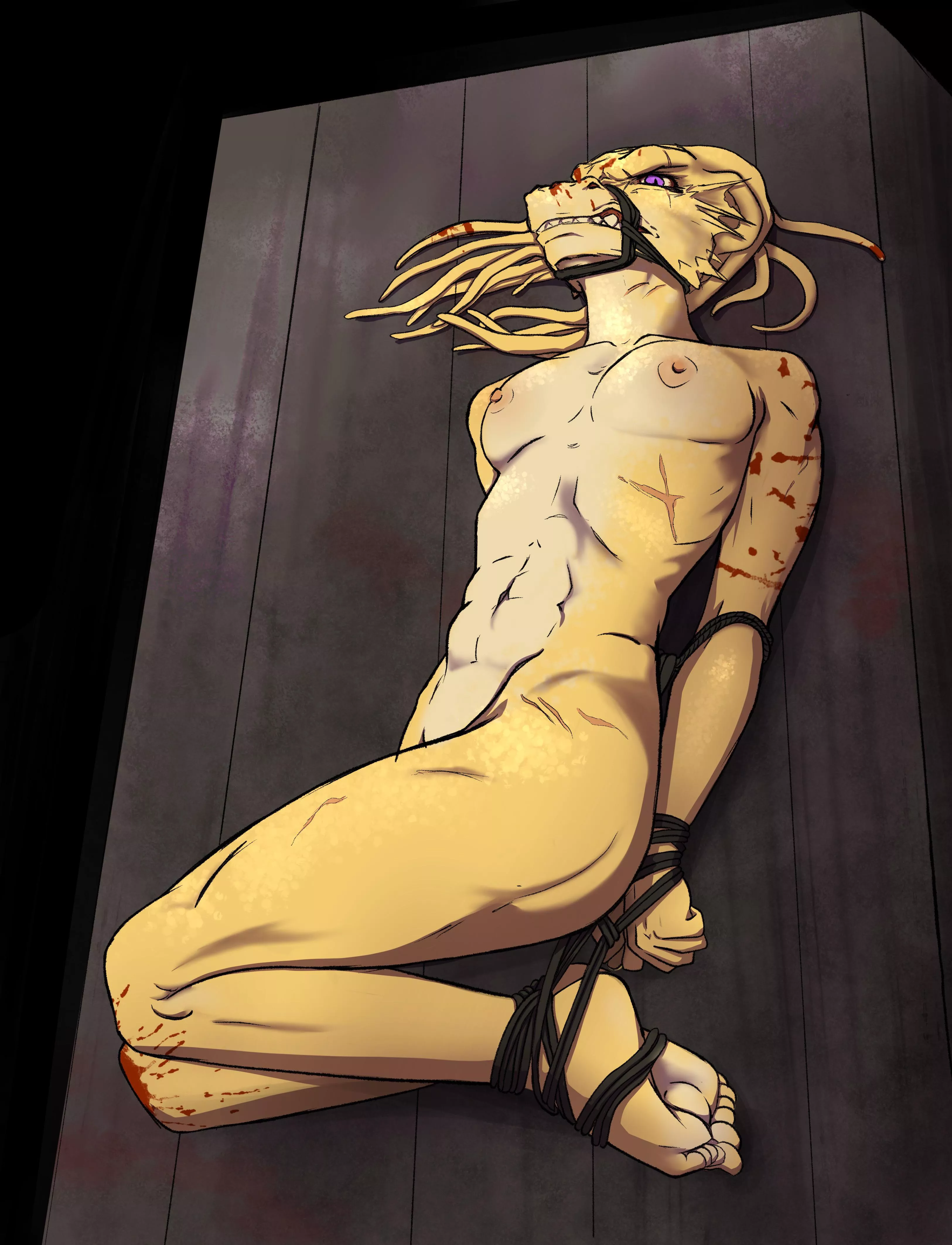 Dragonborn Fighter, captured and bound (Art and OC are mine) posted by BongoQueeny