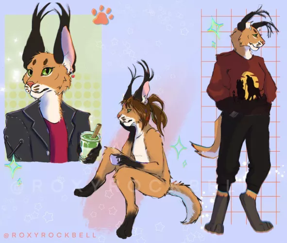 Drawing poses of my fursona~ Who else love drink bubble tea? 🧋 by RoxyRockbell