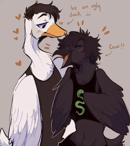 Drew me and my bf as birds! by soureggu