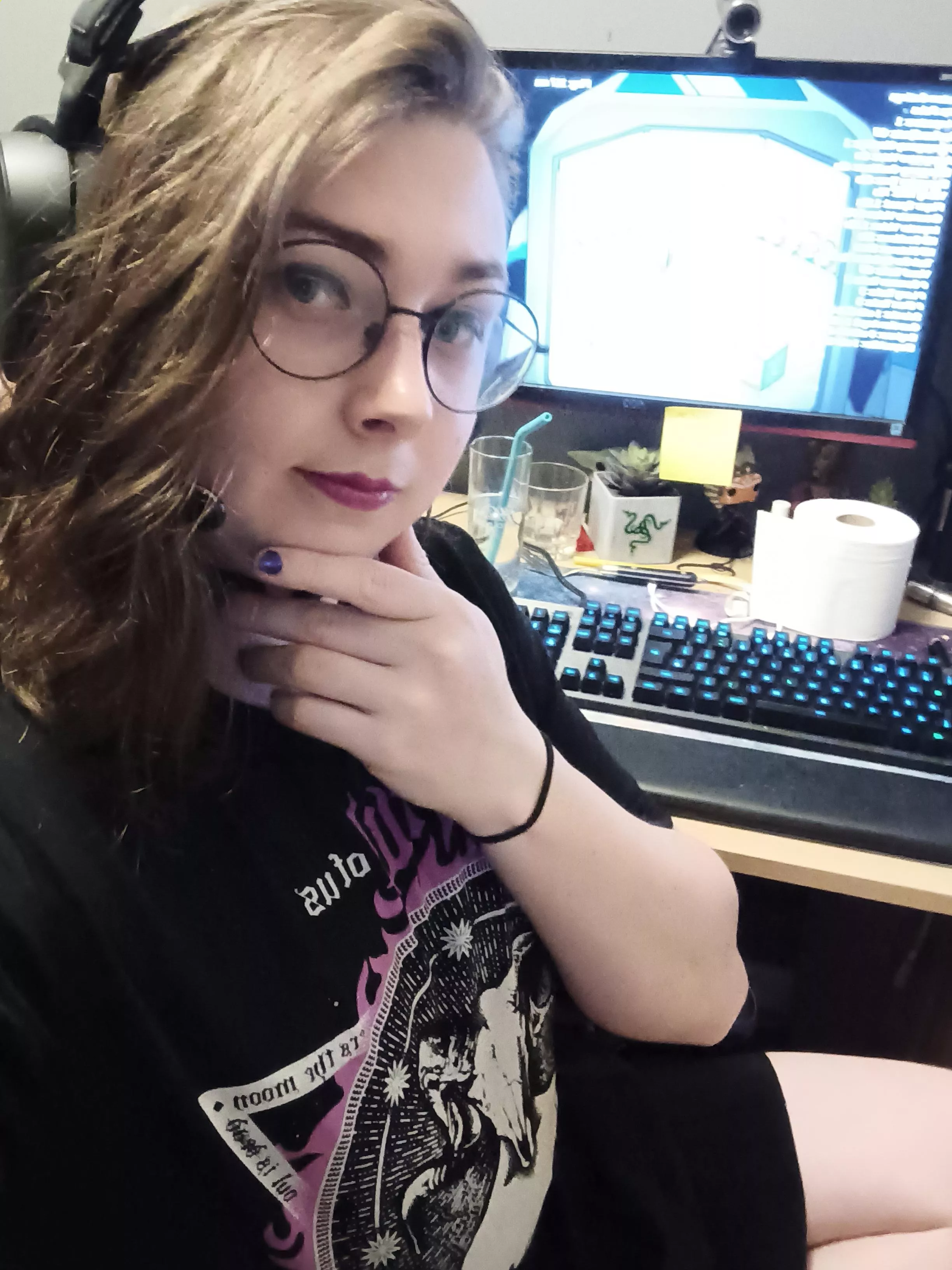 edgy e girl playing video games all dressed up in there skirt posted by femboimova