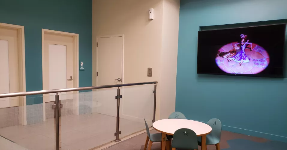 eeeeeek! totally in love with this family restroom. watching tangled before my change 🥰 by Salty-Percentage7014