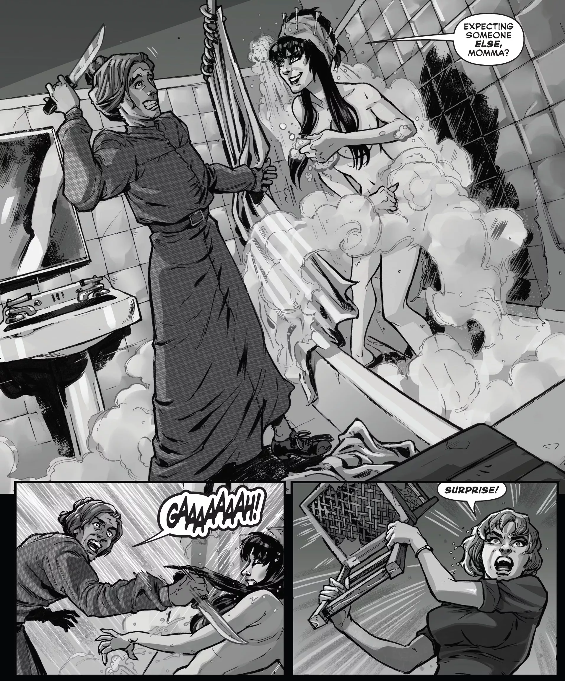 Elvira inside the Psycho movie [Elvira in Horrorland #01][2022] posted by Independent_Bid_5465