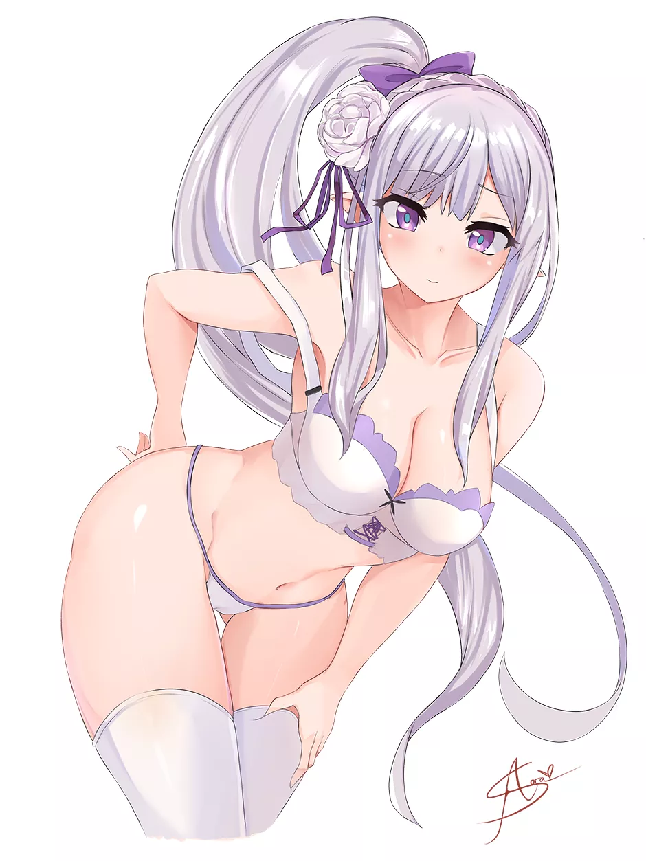 Emilia trying on her new lingerie (Azuran) [Re:Zero] posted by queshu22
