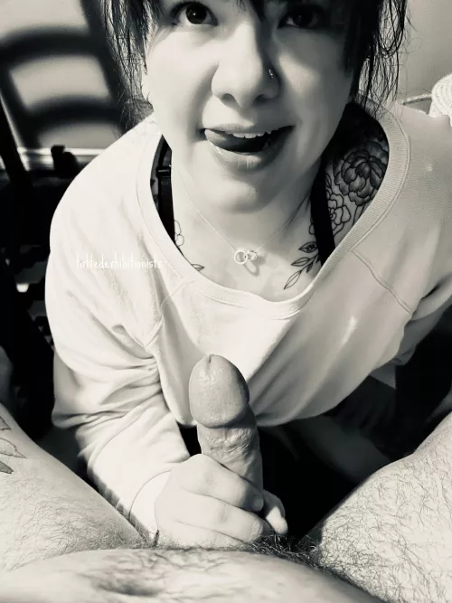 Eye contact… when he says to look up at him I always do so he can see just how much I enjoy serving him by Tattedexhibitionists