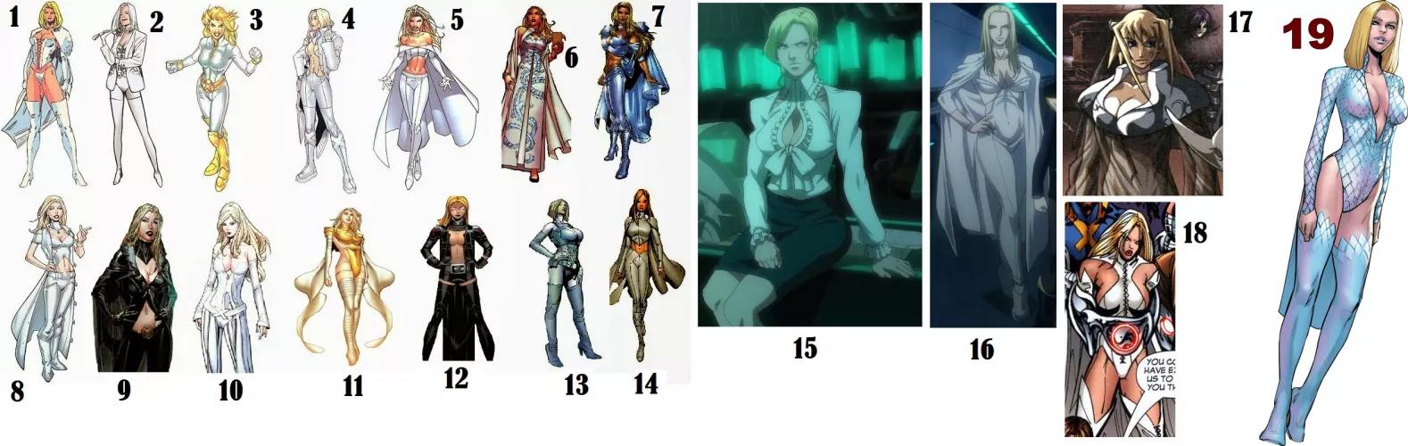Favorite Emma Frost Outfits? [various marvel comics] by flankermigrafale