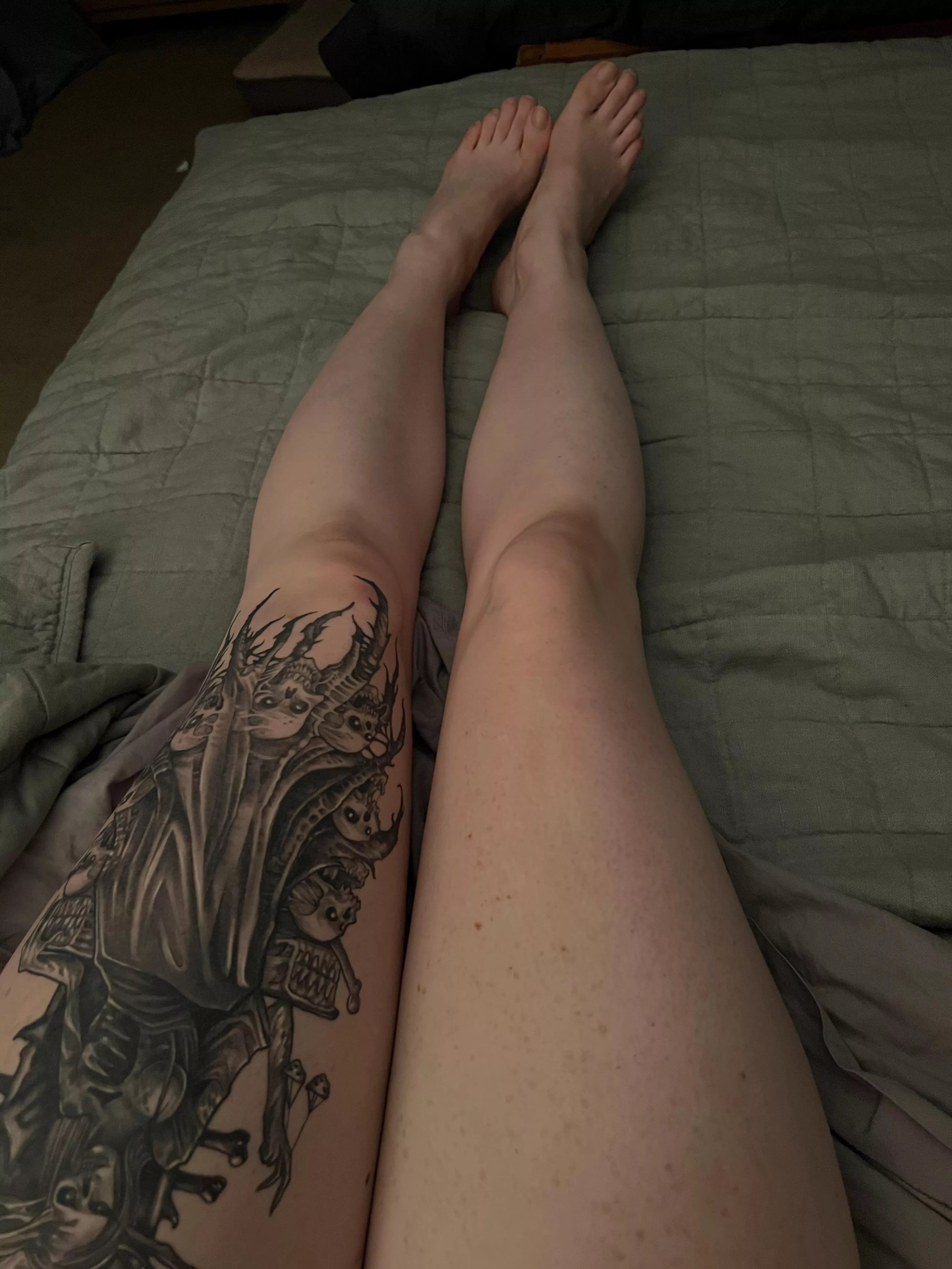 Finally in bed after a long day, starting to feel sick, but it’s study time! You can come study my long legs posted by dee_vee31
