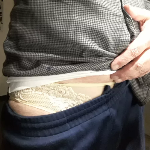 First opportunity to wear and share (a tip of the veil), after a fresh shave and shower...😊💛😘 by Secretpantylover