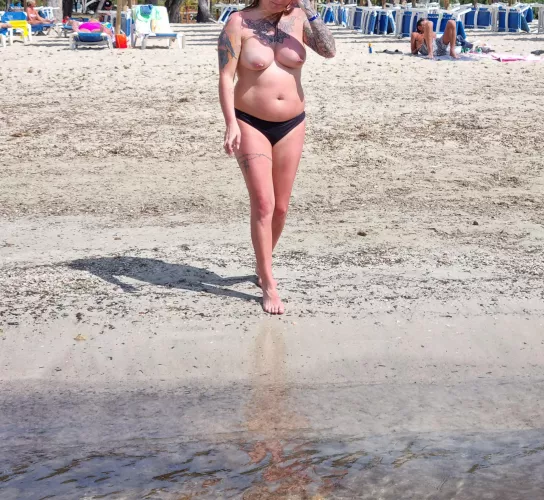 First time topless on a public beach was so nervous by scottishcouple35