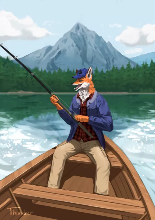 Fishing! 🦊🎣 (By me @MediocreOs) by GoldenThundeer