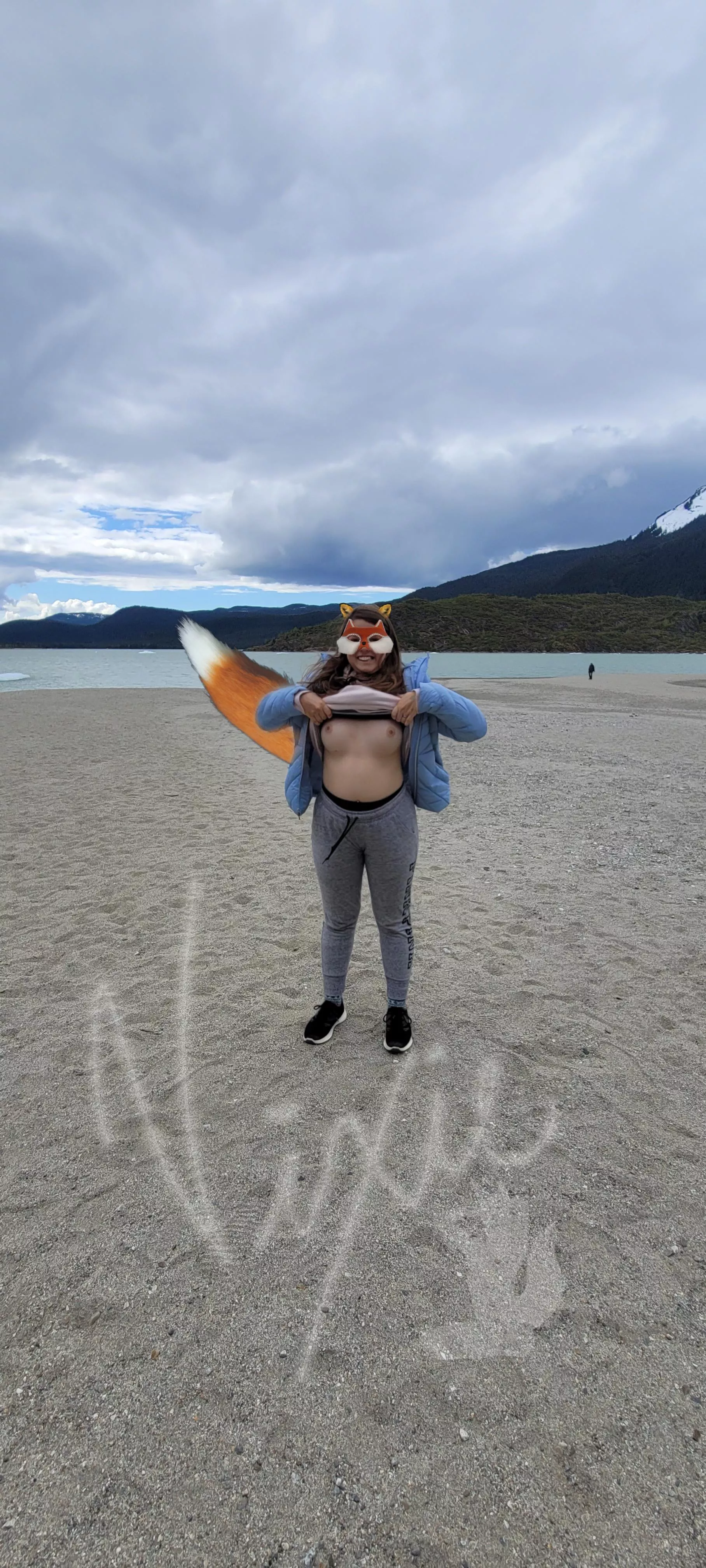 Flashing at the glacier in Juneau, AK 🏔️🦊 posted by TwoFriskyFoxes