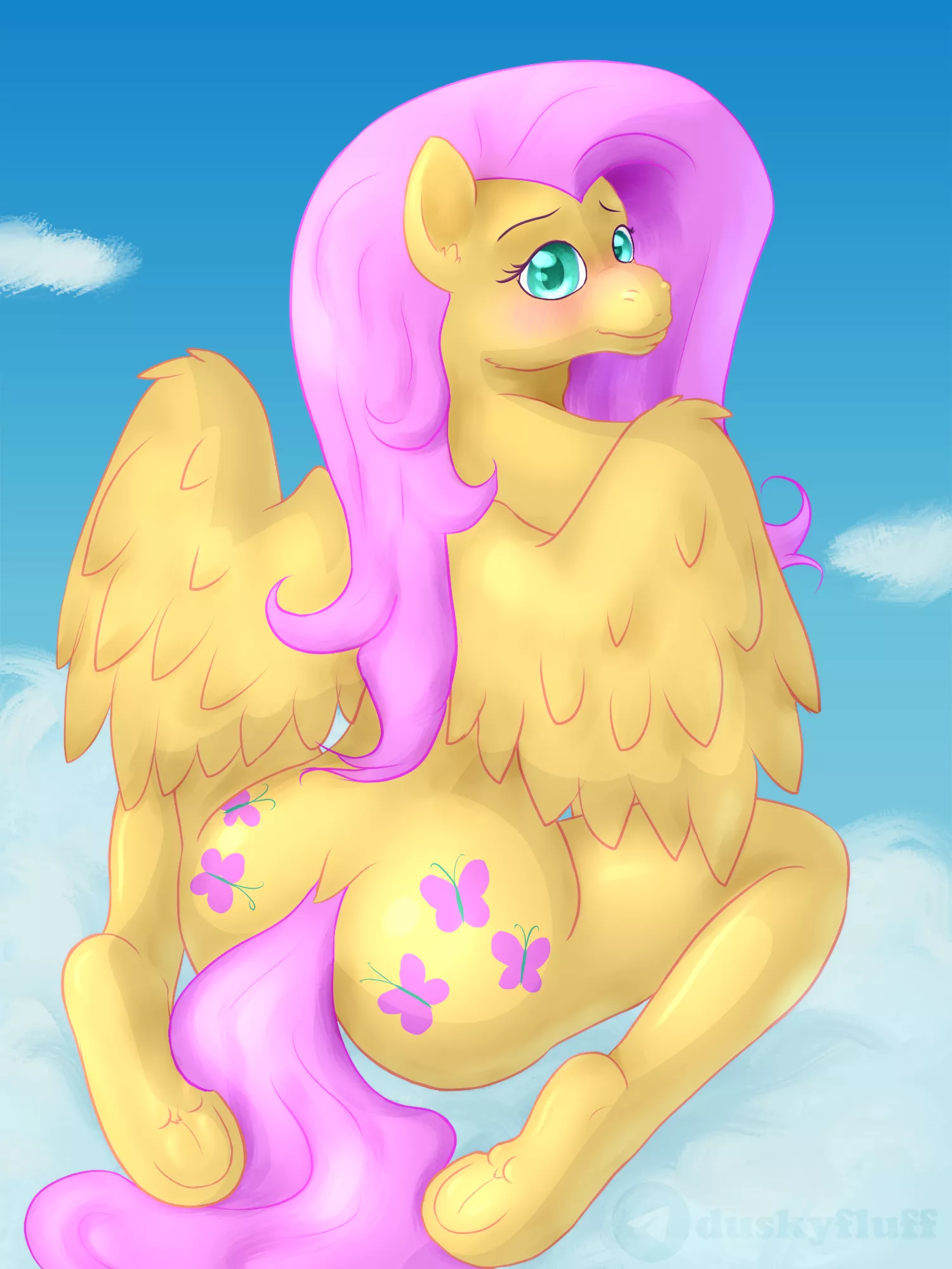 Fluttershy on clouds posted by DuskyFluff