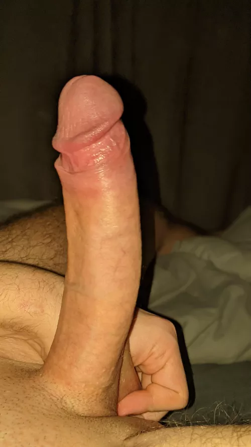 Foreskin Pulled Back & Standing to attention. What would you do with this Big Cock? 😈 by Snake4569