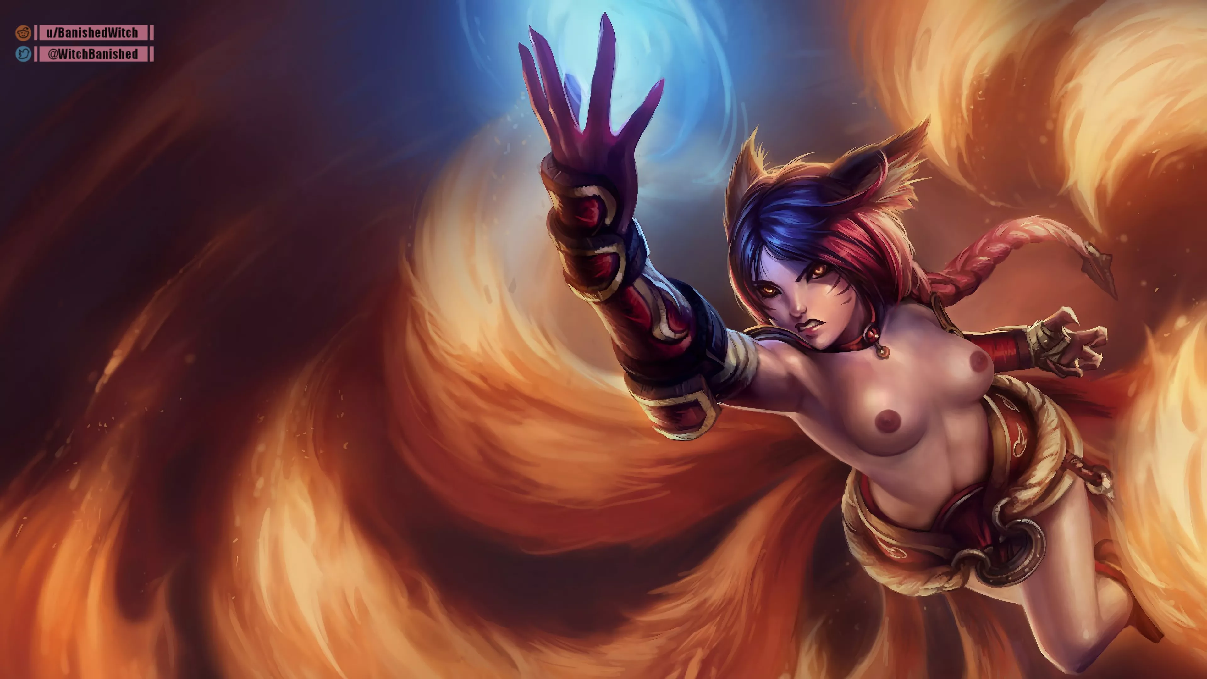 Foxfire Ahri splash art edit (BanishedWitch) posted by BanishedWitch
