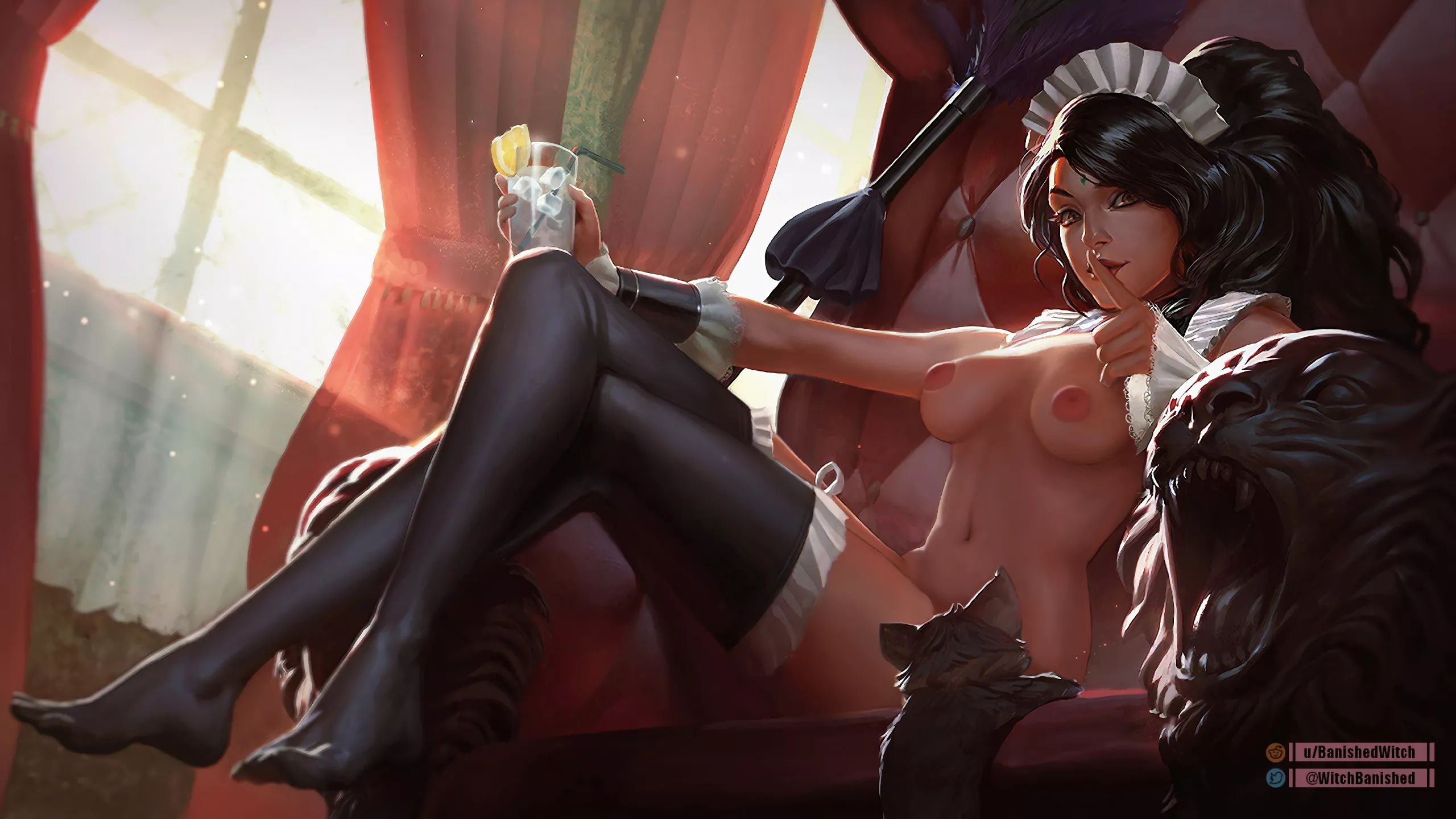 French Maid Nidalee splash art edit (BanishedWitch) posted by BanishedWitch