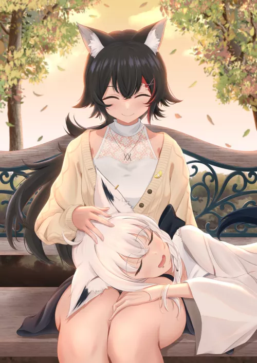 Friend takes a break on Mios lap [Hololive] by AnimeChan39