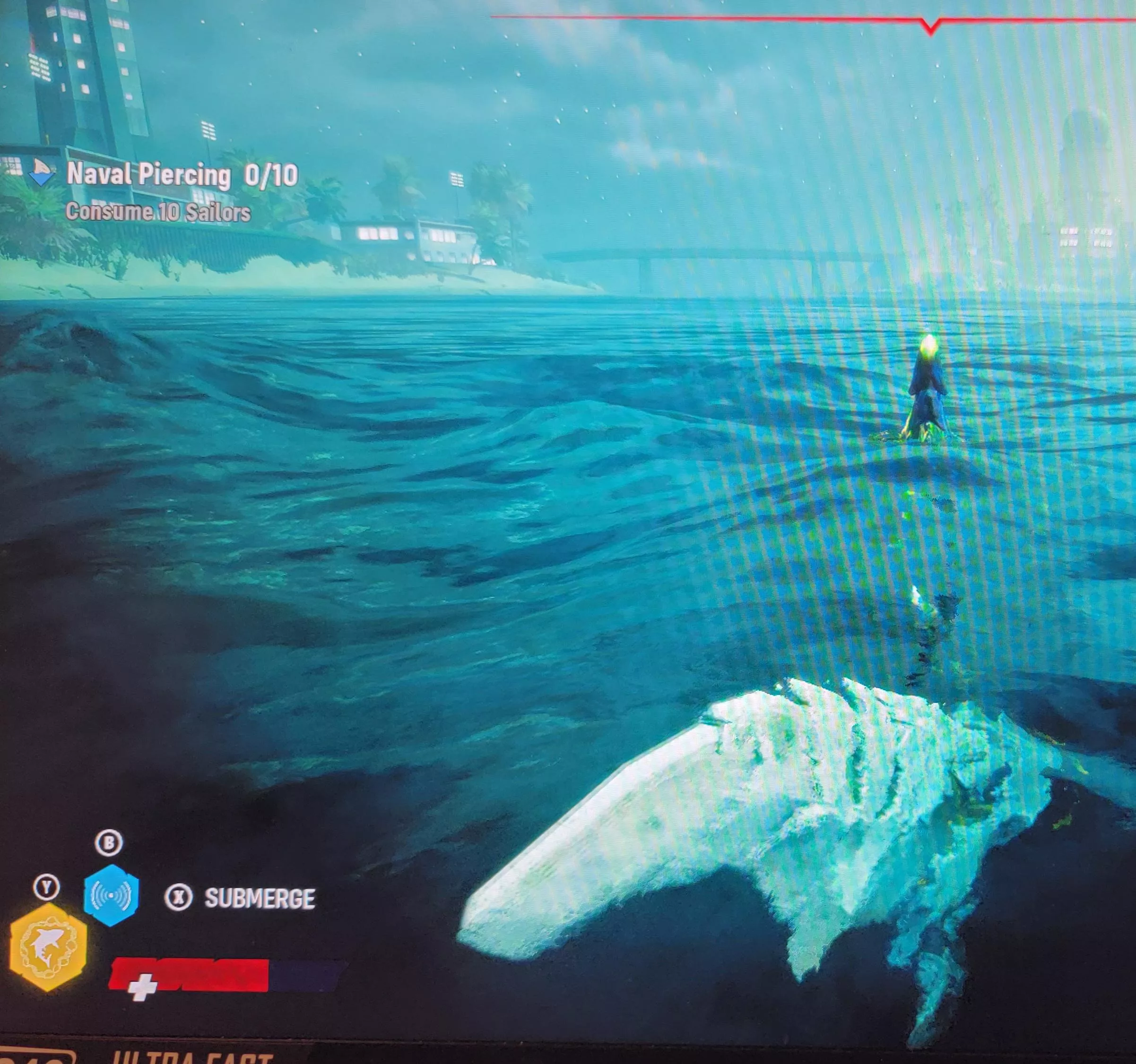 from a game called Maneater, the mission is called Naval (Navel) Piercing posted by LongLive-the-King