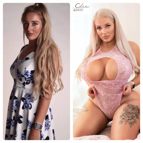 From all natuarl ucte girl-next-door, to all our plastic bimbo fuck doll. (@georgiia__x). Her transformation is incredible.?? by pradahover