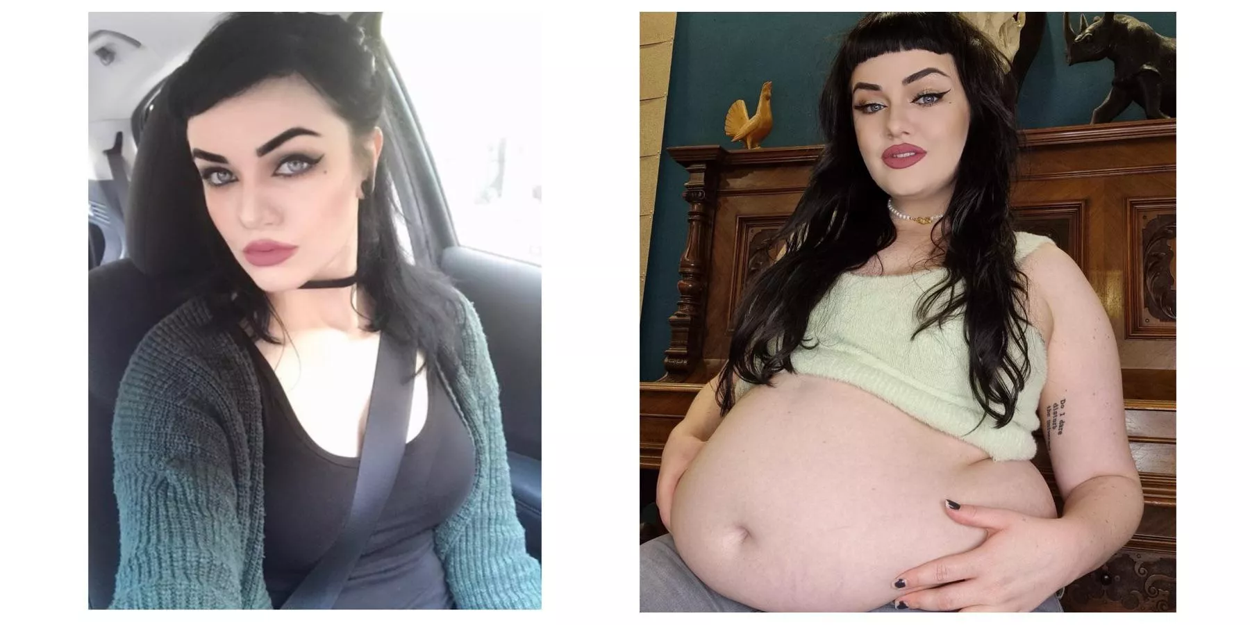 From slim gym bunny to proud pampered piggy 🖤🐷🖤 posted by curvygothgf