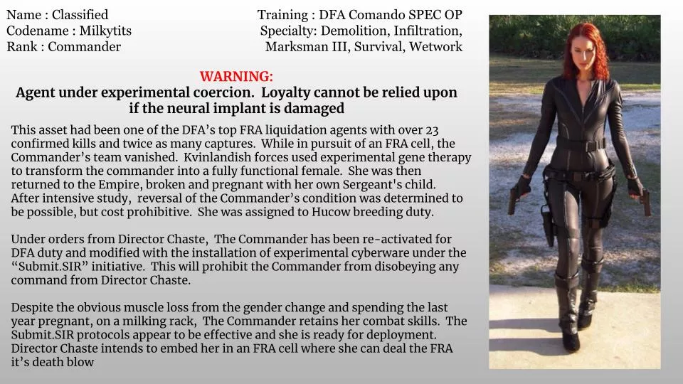 Furious at recent FRA attacks, Director Chaste is unleashing his deadliest experiment. Deadly to the FRA or to the Empire itself? Can Science overpower vengeance? posted by LordOseleon