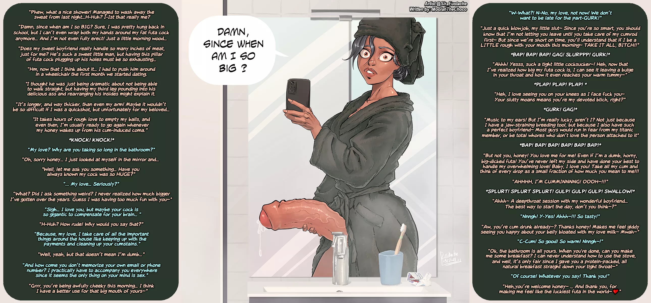 Futa is amazed by the sight of her own appendage, but when her BF calls her an airhead, she puts it to good use~ [Commission] [Artist: @Sir_Eustache] posted by MoolahTheChoco