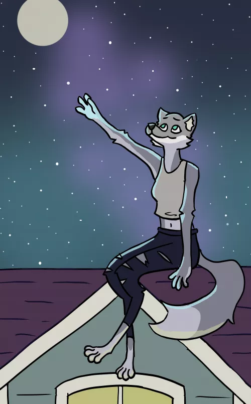 gazing upon the starry night (art by me, @commentingwolf on Twitter by commenting-wolf