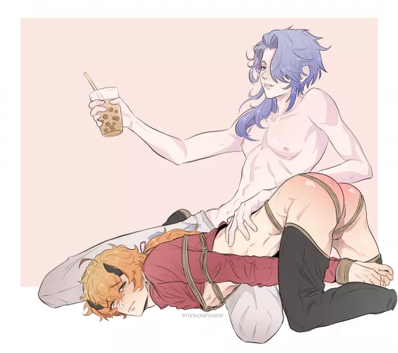 [Genshin Impact] Thoma forgot to sweep the kitchen 🧹 I tried using color again and it actually worked this time LOL 😭 by The-Winged-Writer