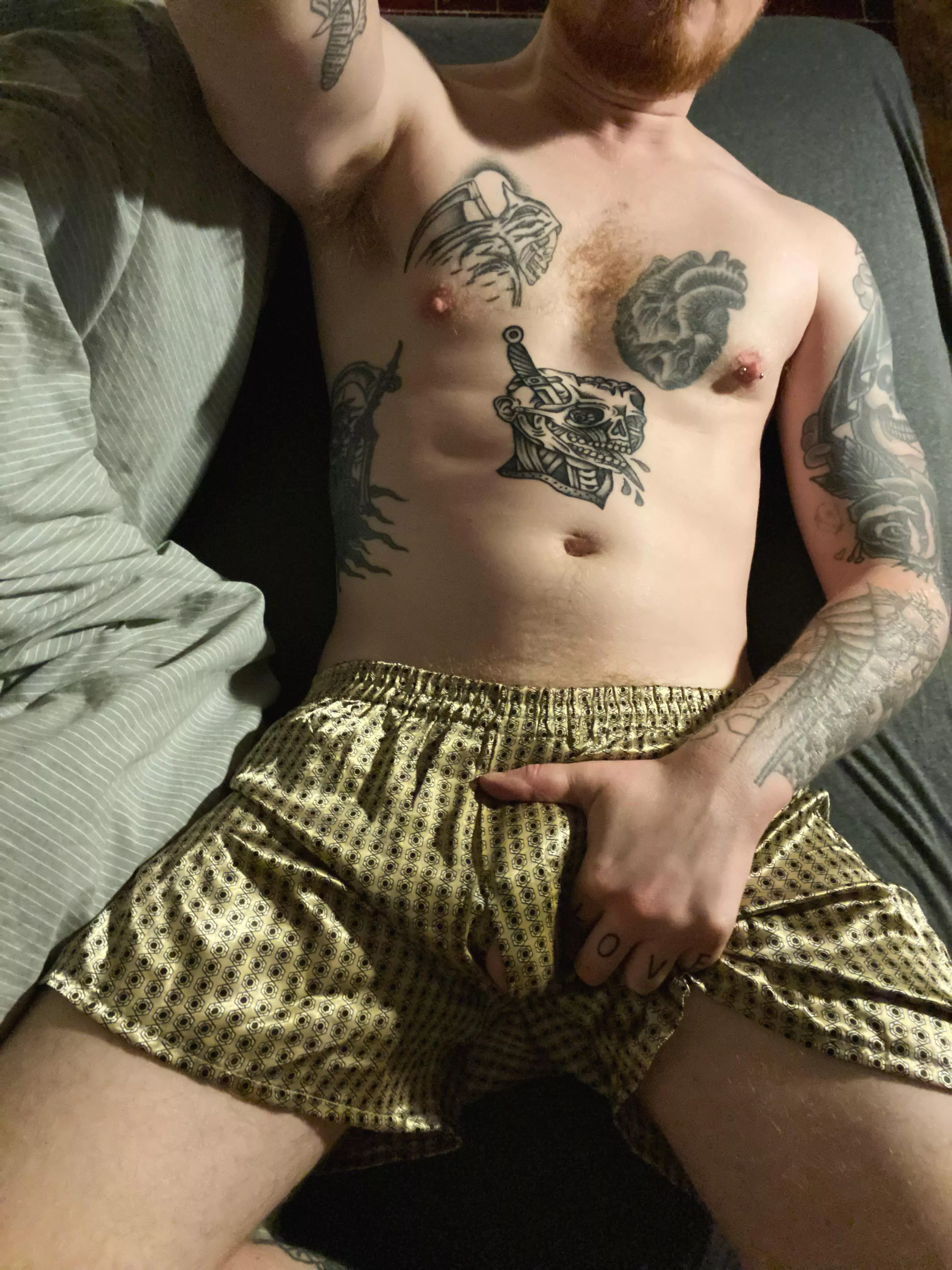 Gold silk boxers. posted by retr0fag