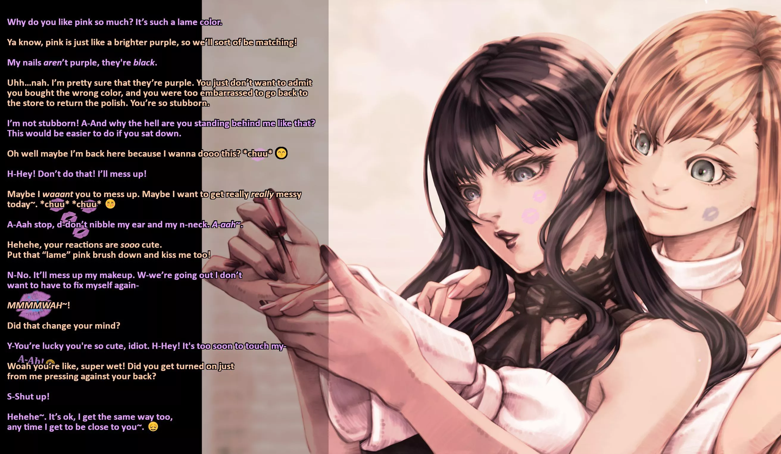 Goth Girl & Her Bubbly GF Get A Little Distracted [F+F] [Wholesome] [Nail Painting] [Flirting] [Lipstick] [Kissing] [Teasing] [Implied Sex] [Too Cute] posted by aliencoined