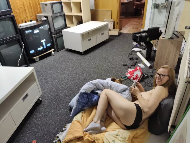 gotta keep my feet warm while playing old-school mario! by georgepauljohnringo